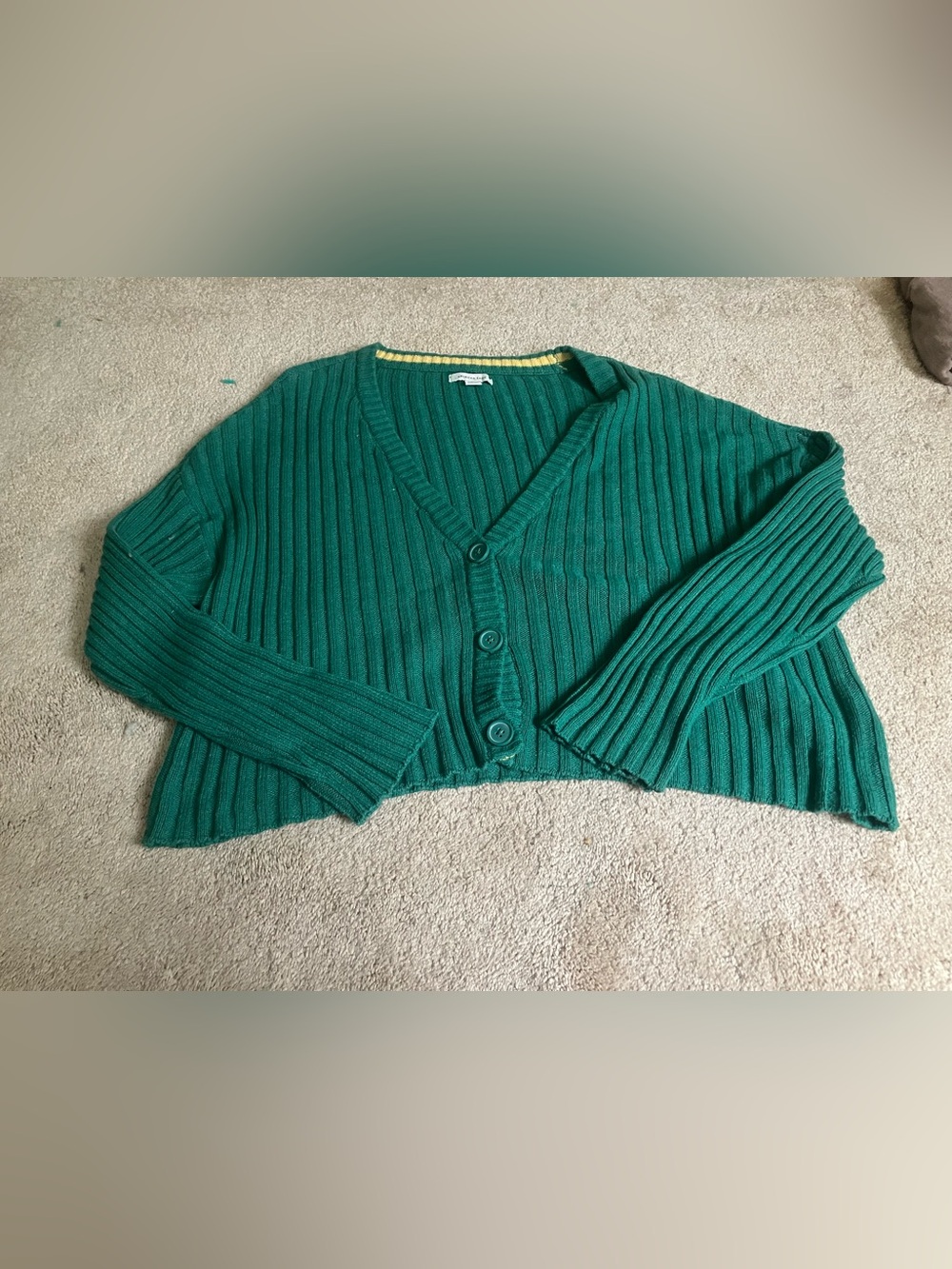 American Eagle Outfitters Teal Ribbed Button-Up Cropped Cardigan